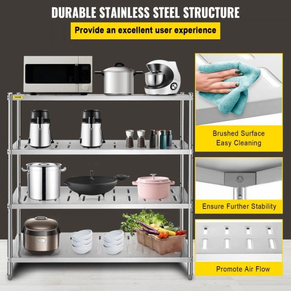 Storage & Organization | Storage Shelf, 4-Tier Storage Shelving Unit, Stainless Steel Garage Shelf, 47.2 x 17.7 x 61 inch Heavy Duty Storage Shelving, 529 Lbs Total Capacity with Adjustable Height and Vent Holes Restaurant & Food Service Storage & Organization