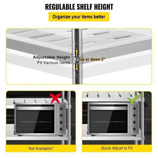 Storage & Organization | Storage Shelf, 4-Tier Storage Shelving Unit, Stainless Steel Garage Shelf, 47.2 x 17.7 x 61 inch Heavy Duty Storage Shelving, 529 Lbs Total Capacity with Adjustable Height and Vent Holes Restaurant & Food Service Storage & Organization