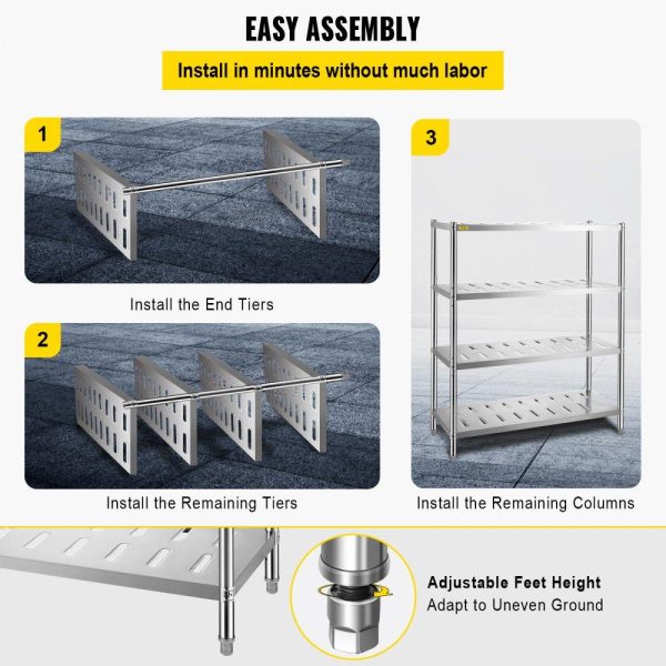 Storage & Organization | Storage Shelf, 4-Tier Storage Shelving Unit, Stainless Steel Garage Shelf, 47.2 x 17.7 x 61 inch Heavy Duty Storage Shelving, 529 Lbs Total Capacity with Adjustable Height and Vent Holes Restaurant & Food Service Storage & Organization