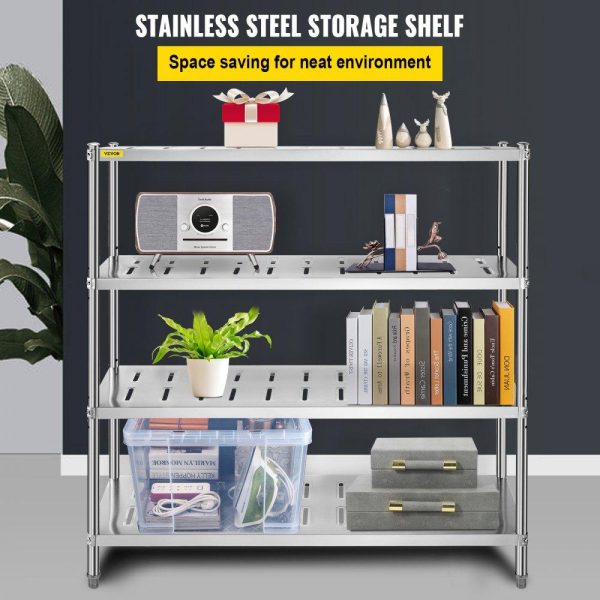 Storage & Organization | Storage Shelf, 4-Tier Storage Shelving Unit, Stainless Steel Garage Shelf, 59.1 x 17.7 x 61 inch Heavy Duty Storage Shelving, 529 Lbs Total Capacity with Adjustable Height and Vent Holes Restaurant & Food Service Storage & Organization