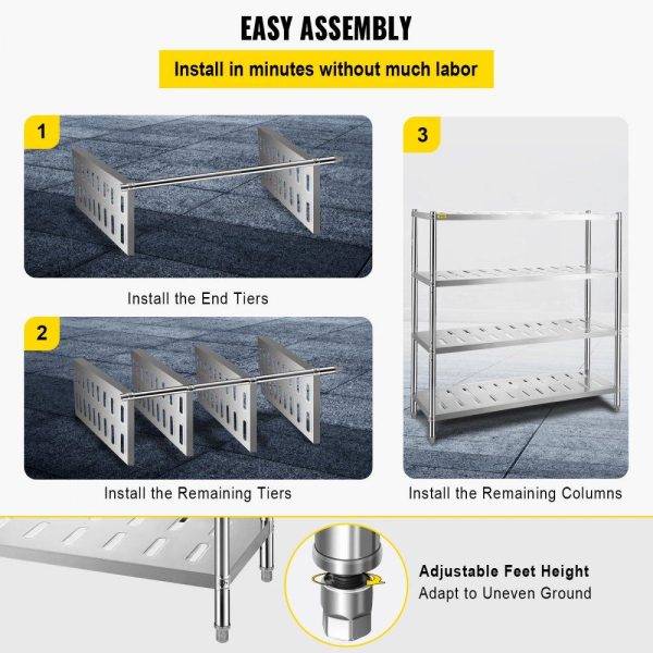 Storage & Organization | Storage Shelf, 4-Tier Storage Shelving Unit, Stainless Steel Garage Shelf, 59.1 x 17.7 x 61 inch Heavy Duty Storage Shelving, 529 Lbs Total Capacity with Adjustable Height and Vent Holes Restaurant & Food Service Storage & Organization