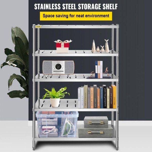 Storage & Organization | Storage Shelf, 5-Tier Storage Shelving Unit, Stainless Steel Garage Shelf, 47.2 x 17.7 x 70.9 inch Heavy Duty Storage Shelving, 661 Lbs Total Capacity with Adjustable Height and Vent Holes Restaurant & Food Service Storage & Organization