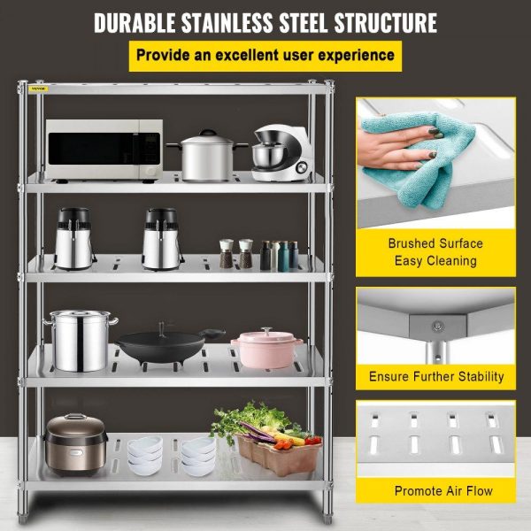 Storage & Organization | Storage Shelf, 5-Tier Storage Shelving Unit, Stainless Steel Garage Shelf, 47.2 x 17.7 x 70.9 inch Heavy Duty Storage Shelving, 661 Lbs Total Capacity with Adjustable Height and Vent Holes Restaurant & Food Service Storage & Organization