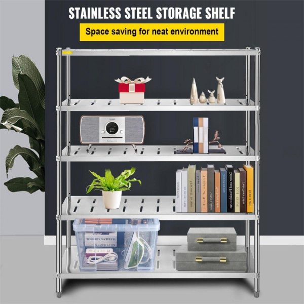 Storage & Organization | Storage Shelf, 5-Tier Storage Shelving Unit, Stainless Steel Garage Shelf, 59.1 x 17.7 x 70.9 inch Heavy Duty Storage Shelving, 661 Lbs Total Capacity with Adjustable Height and Vent Holes Restaurant & Food Service Storage & Organization