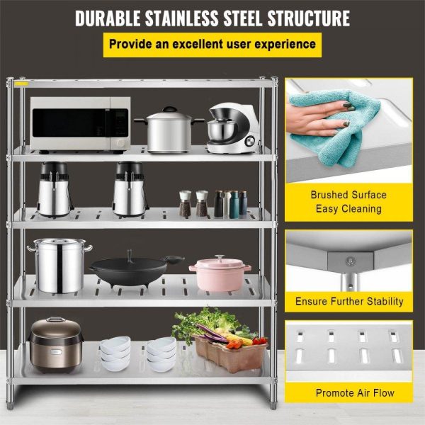 Storage & Organization | Storage Shelf, 5-Tier Storage Shelving Unit, Stainless Steel Garage Shelf, 59.1 x 17.7 x 70.9 inch Heavy Duty Storage Shelving, 661 Lbs Total Capacity with Adjustable Height and Vent Holes Restaurant & Food Service Storage & Organization