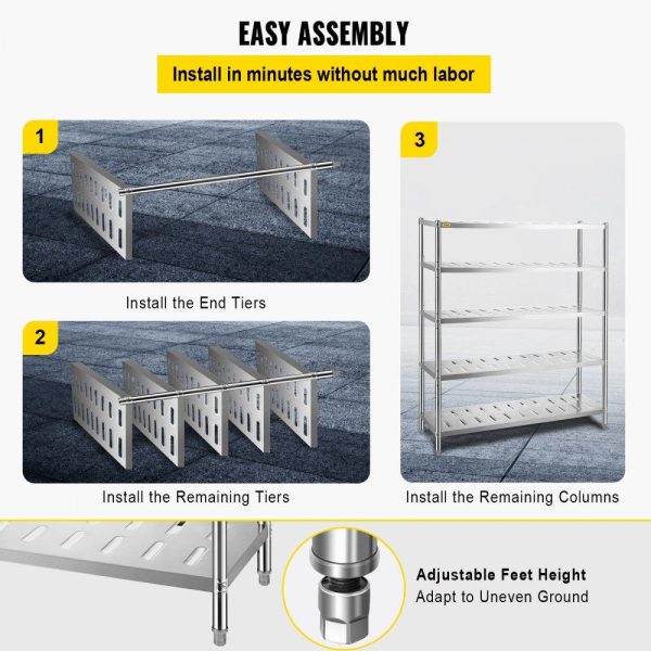 Storage & Organization | Storage Shelf, 5-Tier Storage Shelving Unit, Stainless Steel Garage Shelf, 59.1 x 17.7 x 70.9 inch Heavy Duty Storage Shelving, 661 Lbs Total Capacity with Adjustable Height and Vent Holes Restaurant & Food Service Storage & Organization