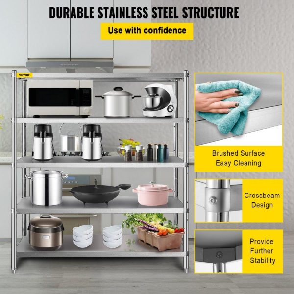 Storage & Organization | Storage Shelf, 5-Tier Storage Shelving Unit, Stainless Steel Garage Shelf, 70.9 x 17.7 x 70.9 inch Heavy Duty Storage Shelving, 1650 Lbs Total Capacity with Adjustable Height Restaurant & Food Service Storage & Organization