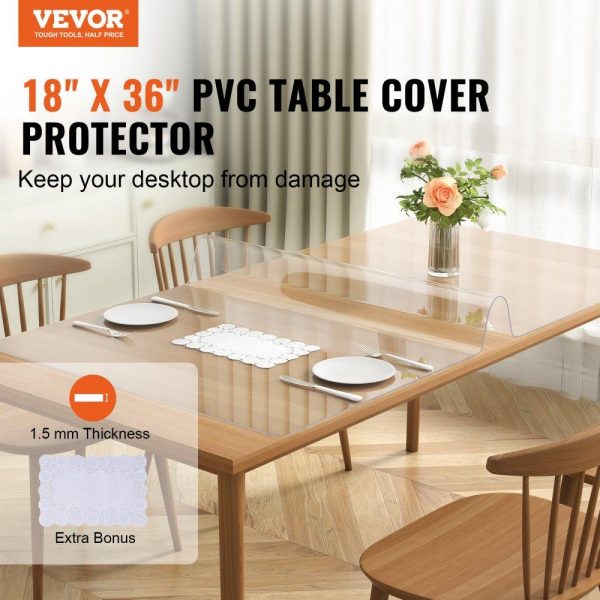 Tabletop | Clear Table Cover Protector, 18″ x 36″/457 x 925.4 mm Table Cover, 1.5 mm Thick PVC Plastic Tablecloth, Waterproof Desktop Protector for Writing Desk, Coffee Table, Dining Room Table Restaurant & Food Service Tabletop