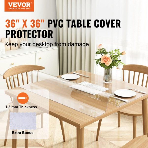 Tabletop | Clear Table Cover Protector, 36″x36″/916 x 916 mm Table Cover, 1.5 mm Thick PVC Plastic Tablecloth, Waterproof Desktop Protector for Writing Desk, Coffee Table, Dining Room Table Restaurant & Food Service Tabletop