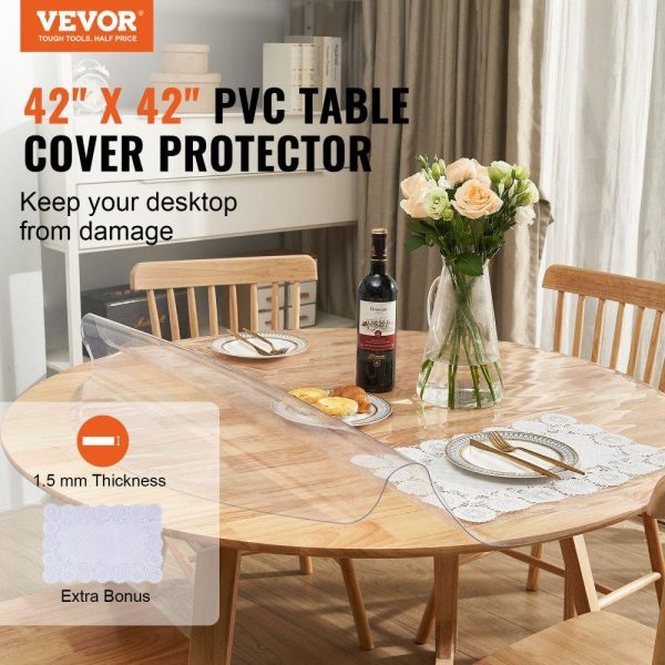 Tabletop | Clear Table Cover Protector, 42 inch/1068 mm Round Table Cover, 1.5 mm Thick PVC Plastic Tablecloth, Waterproof Desktop Protector for Writing Desk, Coffee Table, Dining Room Table Restaurant & Food Service Tabletop