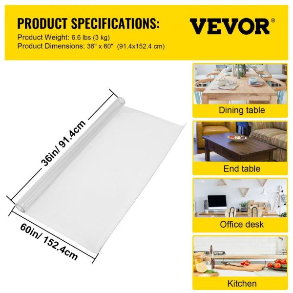 Tabletop | Plastic Table Cover 36 x 60 Inch, 2 mm Thick Clear Table Protector, Rectangle Clear Desk Mat, Waterproof & Easy Cleaning for Office Dresser Night Stand Restaurant & Food Service Tabletop