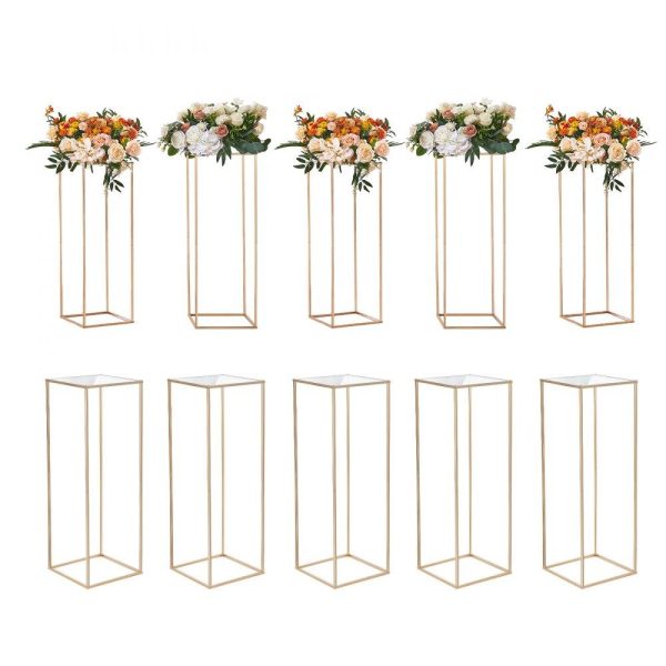 Venue Decoration | 10PCS 31.5inch High Wedding Flower Stand, With Acrylic Laminate,Metal Vase Column Geometric Centerpiece Stands, Gold Rectangular Floral Display Rack for Events Reception, Party Decoration Restaurant & Food Service Venue Decoration