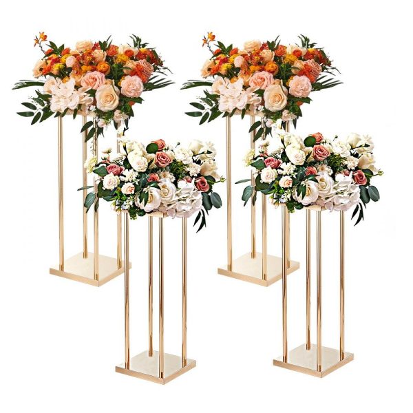 Venue Decoration | 4PCS Gold Metal Column Wedding Flower Stand, 31.5inch High With Metal Laminate, Vase Geometric Centerpiece Stands, Cylindrical Floral Display Rack for Events Reception, Party Road Leads Restaurant & Food Service Venue Decoration