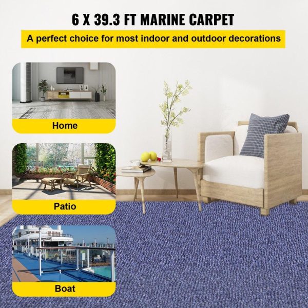 Venue Decoration | Deep Blue Marine Carpet 6 ft x 39.3 ft, Boat Carpet Rugs, Indoor Outdoor Rugs for Patio Deck Non-Slide TPR Water-Proof Back Outdoor Marine Carpeting Outdoor Carpet Restaurant & Food Service Venue Decoration