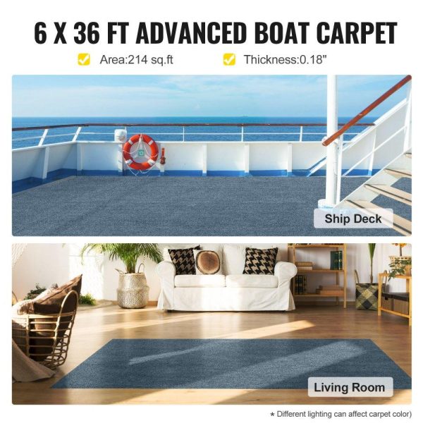 Venue Decoration | Gray Marine Carpet 6 ft x 36 ft, Boat Carpet Rugs, Indoor Outdoor Rugs for Patio Deck Anti-Slide TPR Water-Proof Back Outdoor Marine Carpeting Outdoor Carpet Restaurant & Food Service Venue Decoration