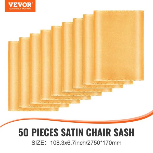 Venue Decoration | Stretch Spandex Chair Sashes Bows, Chair Slipcover and Stretch Chair Sash, Elastic Chair Bands, Fitting Wedding, Holiday, Banquet, Party, Celebration Chair Decoration (50 PCS Gold) Golden Restaurant & Food Service Golden