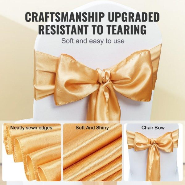 Venue Decoration | Stretch Spandex Chair Sashes Bows, Chair Slipcover and Stretch Chair Sash, Elastic Chair Bands, Fitting Wedding, Holiday, Banquet, Party, Celebration Chair Decoration (50 PCS Gold) Golden Restaurant & Food Service Golden