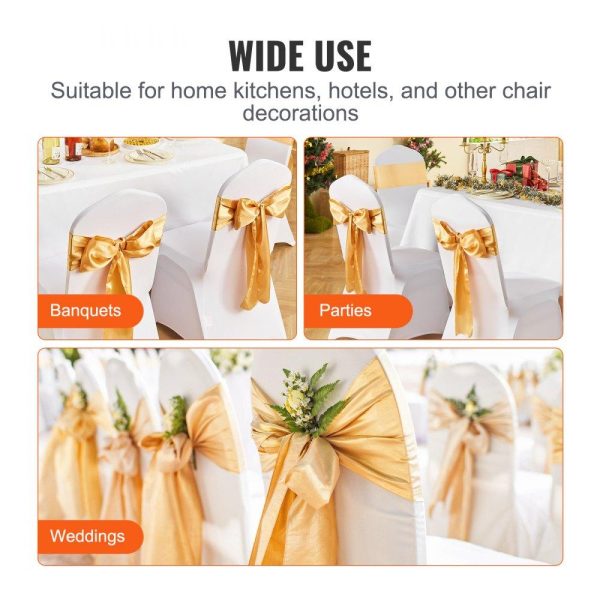 Venue Decoration | Stretch Spandex Chair Sashes Bows, Chair Slipcover and Stretch Chair Sash, Elastic Chair Bands, Fitting Wedding, Holiday, Banquet, Party, Celebration Chair Decoration (50 PCS Gold) Golden Restaurant & Food Service Golden