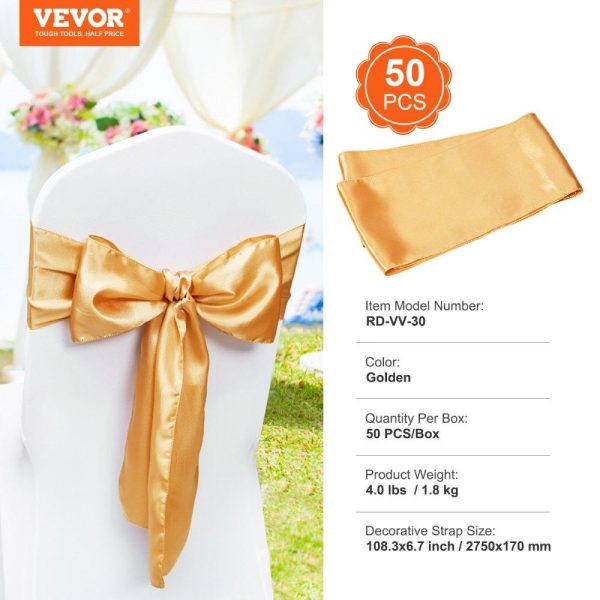 Venue Decoration | Stretch Spandex Chair Sashes Bows, Chair Slipcover and Stretch Chair Sash, Elastic Chair Bands, Fitting Wedding, Holiday, Banquet, Party, Celebration Chair Decoration (50 PCS Gold) Golden Restaurant & Food Service Golden