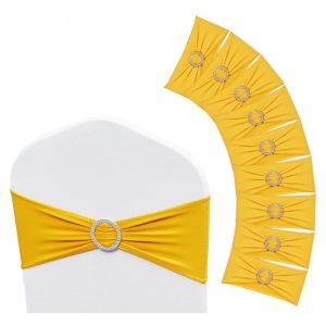 Venue Decoration | Stretch Spandex Chair Sashes, Chair Slipcover and Stretch Chair Sash with Round Buckle, Elastic Chair Bands, Fitting Wedding, Holiday, Banquet, Party Chair Decoration (100 PCS Golden Yellow) Golden Restaurant & Food Service Golden