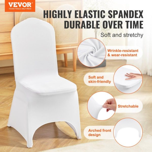 Venue Decoration | Stretch Spandex Folding Chair Covers, Universal Fitted Arched Front Cover, Removable Washable Protective Slipcovers, for Wedding, Holiday, Banquet, Party, Celebration, Dining (100PCS White) White Restaurant & Food Service Venue Decoration