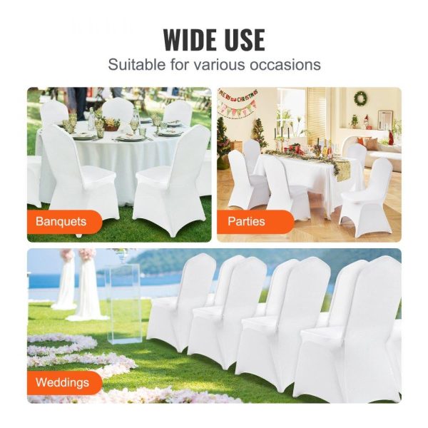 Venue Decoration | Stretch Spandex Folding Chair Covers, Universal Fitted Arched Front Cover, Removable Washable Protective Slipcovers, for Wedding, Holiday, Banquet, Party, Celebration, Dining (100PCS White) White Restaurant & Food Service Venue Decoration