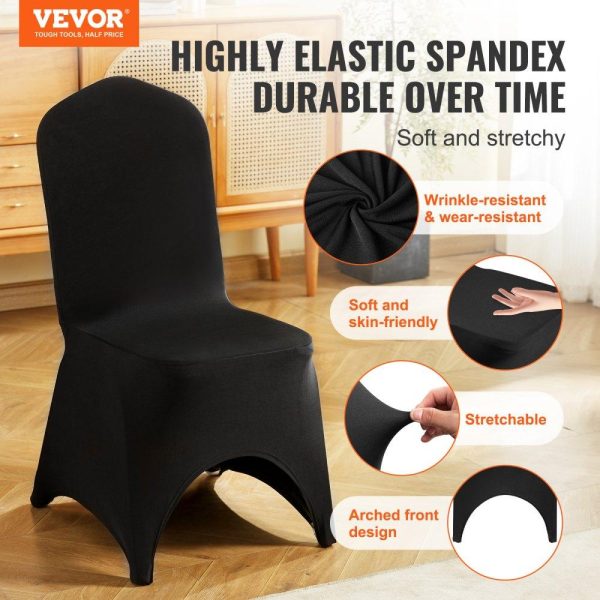 Venue Decoration | Stretch Spandex Folding Chair Covers, Universal Fitted Arched Front Cover, Removable Washable Protective Slipcovers, for Wedding, Holiday, Banquet, Party, Celebration, Dining (50PCS Black) Black Restaurant & Food Service Black