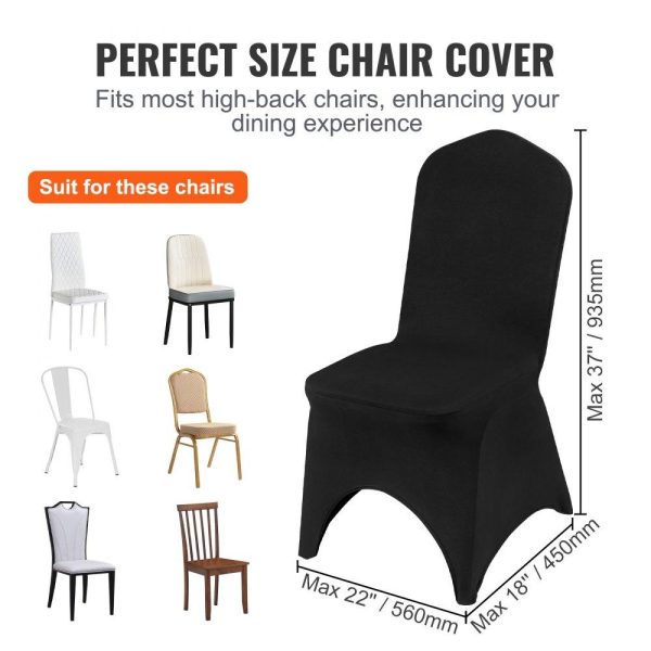 Venue Decoration | Stretch Spandex Folding Chair Covers, Universal Fitted Arched Front Cover, Removable Washable Protective Slipcovers, for Wedding, Holiday, Banquet, Party, Celebration, Dining (50PCS Black) Black Restaurant & Food Service Black