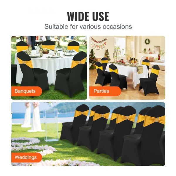 Venue Decoration | Stretch Spandex Folding Chair Covers, Universal Fitted Arched Front Cover, Removable Washable Protective Slipcovers, for Wedding, Holiday, Banquet, Party, Celebration, Dining (50PCS Black) Black Restaurant & Food Service Black