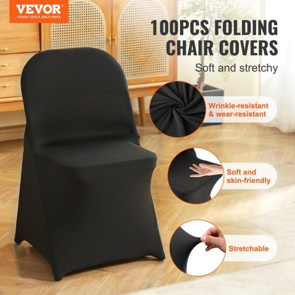 Venue Decoration | Stretch Spandex Folding Chair Covers, Universal Fitted Chair Cover, Removable Washable Protective Slipcovers, for Wedding, Holiday, Banquet, Party, Celebration, Dining (100PCS Black) Black Restaurant & Food Service Black