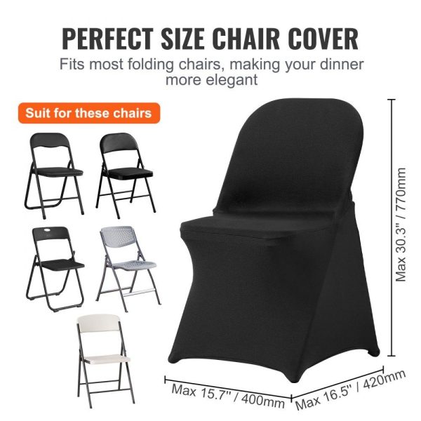 Venue Decoration | Stretch Spandex Folding Chair Covers, Universal Fitted Chair Cover, Removable Washable Protective Slipcovers, for Wedding, Holiday, Banquet, Party, Celebration, Dining (100PCS Black) Black Restaurant & Food Service Black