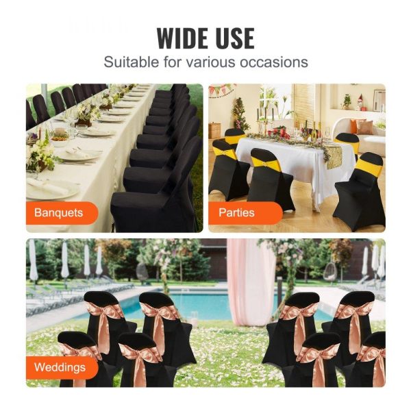 Venue Decoration | Stretch Spandex Folding Chair Covers, Universal Fitted Chair Cover, Removable Washable Protective Slipcovers, for Wedding, Holiday, Banquet, Party, Celebration, Dining (100PCS Black) Black Restaurant & Food Service Black