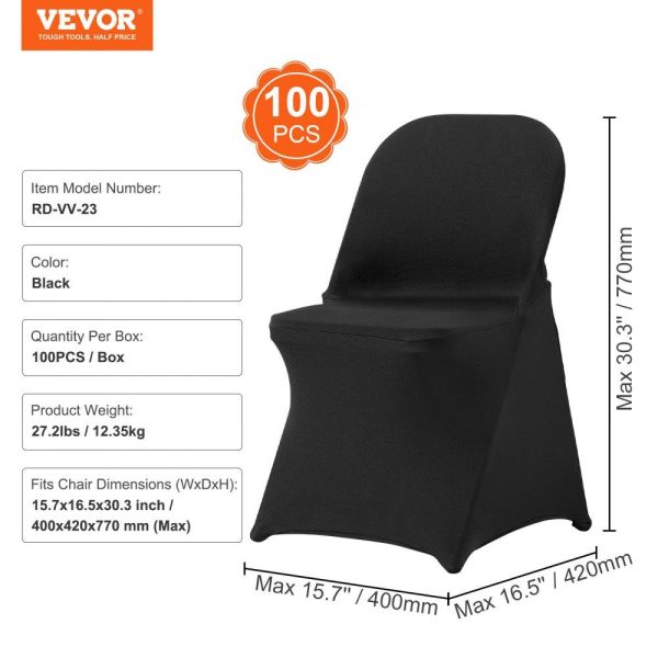 Venue Decoration | Stretch Spandex Folding Chair Covers, Universal Fitted Chair Cover, Removable Washable Protective Slipcovers, for Wedding, Holiday, Banquet, Party, Celebration, Dining (100PCS Black) Black Restaurant & Food Service Black