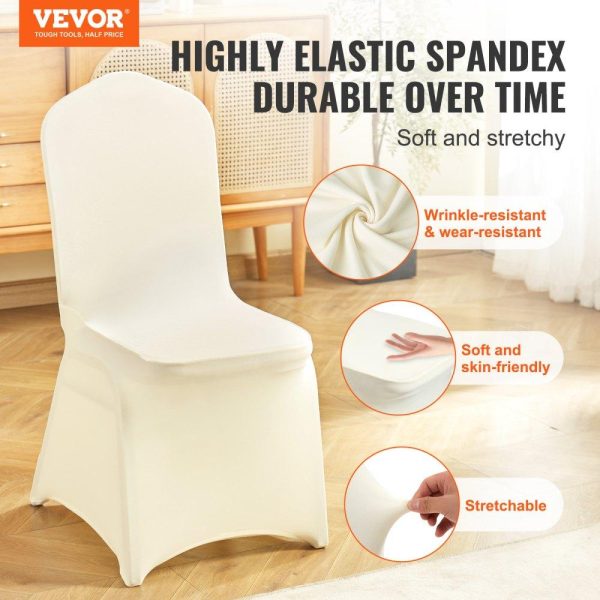 Venue Decoration | Stretch Spandex Folding Chair Covers, Universal Fitted Chair Cover, Removable Washable Protective Slipcovers, for Wedding, Holiday, Banquet, Party, Celebration, Dining (100PCS Ivory White) Ivory White Restaurant & Food Service Ivory White