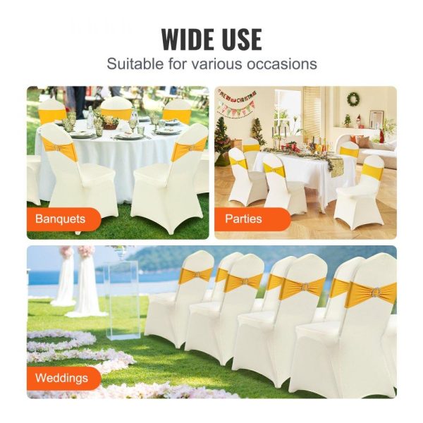 Venue Decoration | Stretch Spandex Folding Chair Covers, Universal Fitted Chair Cover, Removable Washable Protective Slipcovers, for Wedding, Holiday, Banquet, Party, Celebration, Dining (100PCS Ivory White) Ivory White Restaurant & Food Service Ivory White