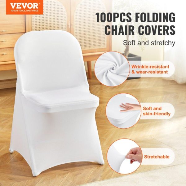 Venue Decoration | Stretch Spandex Folding Chair Covers, Universal Fitted Chair Cover, Removable Washable Protective Slipcovers, for Wedding, Holiday, Banquet, Party, Celebration, Dining (100PCS White) White Restaurant & Food Service Venue Decoration