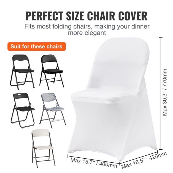 Venue Decoration | Stretch Spandex Folding Chair Covers, Universal Fitted Chair Cover, Removable Washable Protective Slipcovers, for Wedding, Holiday, Banquet, Party, Celebration, Dining (100PCS White) White Restaurant & Food Service Venue Decoration