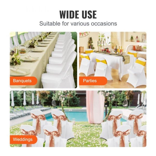 Venue Decoration | Stretch Spandex Folding Chair Covers, Universal Fitted Chair Cover, Removable Washable Protective Slipcovers, for Wedding, Holiday, Banquet, Party, Celebration, Dining (100PCS White) White Restaurant & Food Service Venue Decoration