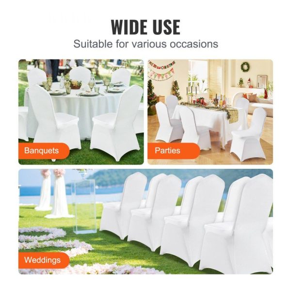 Venue Decoration | Stretch Spandex Folding Chair Covers, Universal Fitted Chair Cover, Removable Washable Protective Slipcovers, for Wedding, Holiday, Banquet, Party, Celebration, Dining (100PCS White) White Restaurant & Food Service Venue Decoration