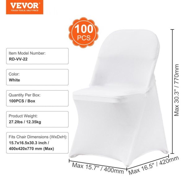 Venue Decoration | Stretch Spandex Folding Chair Covers, Universal Fitted Chair Cover, Removable Washable Protective Slipcovers, for Wedding, Holiday, Banquet, Party, Celebration, Dining (100PCS White) White Restaurant & Food Service Venue Decoration