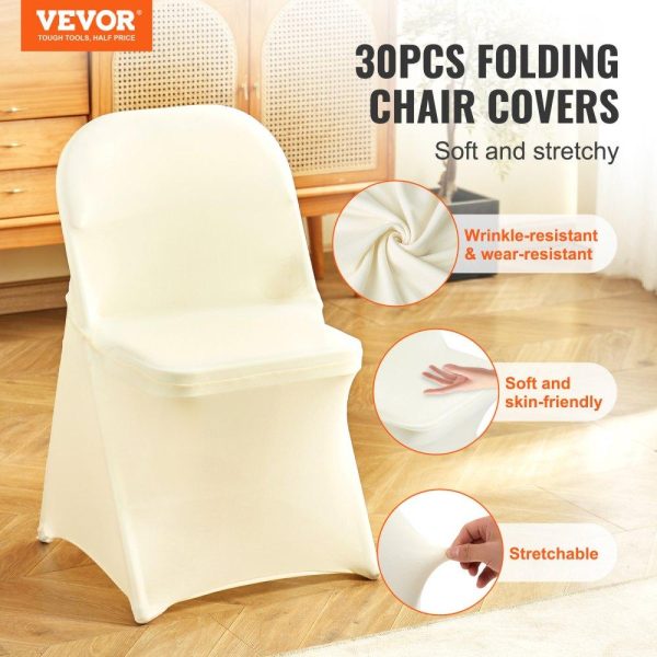 Venue Decoration | Stretch Spandex Folding Chair Covers, Universal Fitted Chair Cover, Removable Washable Protective Slipcovers, for Wedding, Holiday, Banquet, Party, Celebration, Dining (30PCS Ivory White) Ivory White Restaurant & Food Service Ivory White