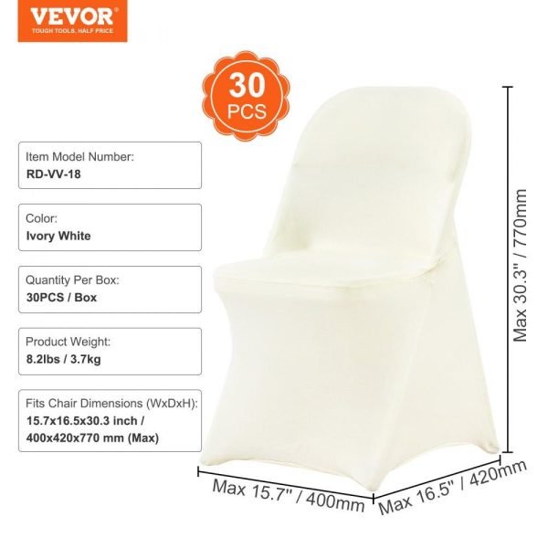 Venue Decoration | Stretch Spandex Folding Chair Covers, Universal Fitted Chair Cover, Removable Washable Protective Slipcovers, for Wedding, Holiday, Banquet, Party, Celebration, Dining (30PCS Ivory White) Ivory White Restaurant & Food Service Ivory White