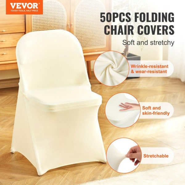 Venue Decoration | Stretch Spandex Folding Chair Covers, Universal Fitted Chair Cover, Removable Washable Protective Slipcovers, for Wedding, Holiday, Banquet, Party, Celebration, Dining (50PCS Ivory White) Ivory White Restaurant & Food Service Ivory White