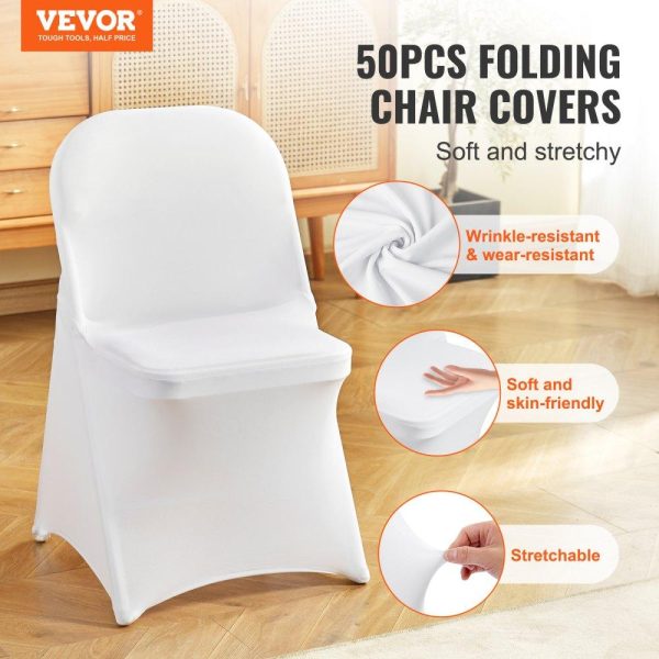 Venue Decoration | Stretch Spandex Folding Chair Covers, Universal Fitted Chair Cover, Removable Washable Protective Slipcovers, for Wedding, Holiday, Banquet, Party, Celebration, Dining (50PCS White) White Restaurant & Food Service Venue Decoration