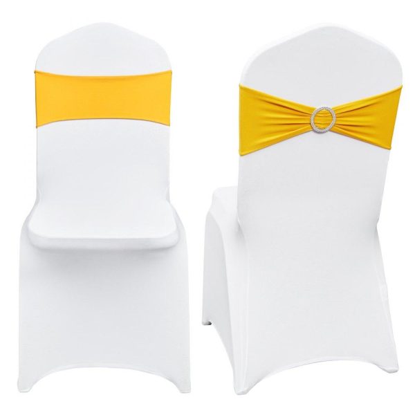 Venue Decoration | Stretch Spandex Folding Chair Covers, Universal Fitted Chair Cover with Chair Sashes, Removable Washable Protective Slipcovers, for Wedding, Holiday, Banquet, Party, Dining (30 Set Gold & White) Gold & White Restaurant & Food Service Gold & White