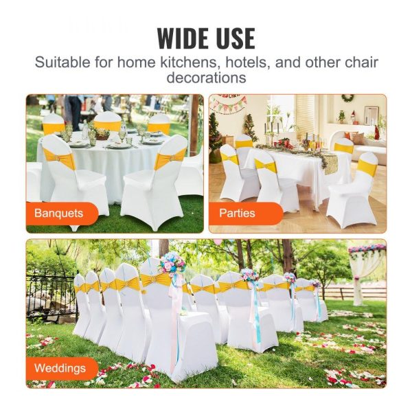 Venue Decoration | Stretch Spandex Folding Chair Covers, Universal Fitted Chair Cover with Chair Sashes, Removable Washable Protective Slipcovers, for Wedding, Holiday, Banquet, Party, Dining (30 Set Gold & White) Gold & White Restaurant & Food Service Gold & White