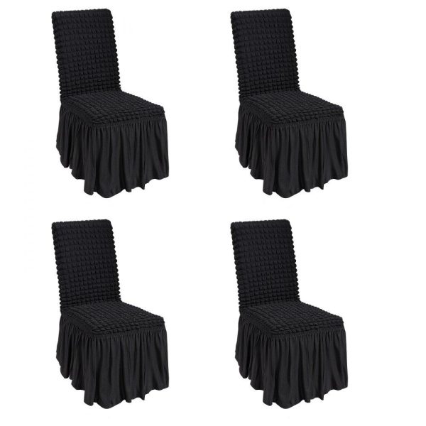 Venue Decoration | Stretch Spandex Folding Chair Covers, Universal Fitted Chair Cover with Skirt, Removable Washable Protective Slipcovers, for Wedding, Holiday, Banquet, Party, Celebration, Dining (4 PCS Black) Black Restaurant & Food Service Black