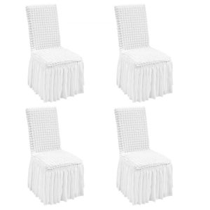 Venue Decoration | Stretch Spandex Folding Chair Covers, Universal Fitted Chair Cover with Skirt, Removable Washable Protective Slipcovers, for Wedding, Holiday, Banquet, Party, Celebration, Dining (4 PCS White) White Restaurant & Food Service Venue Decoration