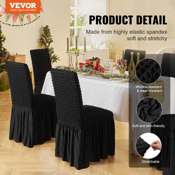 Venue Decoration | Stretch Spandex Folding Chair Covers, Universal Fitted Chair Cover with Skirt, Removable Washable Protective Slipcovers, for Wedding, Holiday, Banquet, Party, Celebration, Dining (4 PCS Black) Black Restaurant & Food Service Black