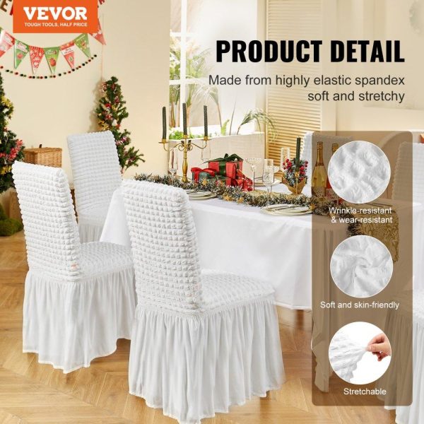 Venue Decoration | Stretch Spandex Folding Chair Covers, Universal Fitted Chair Cover with Skirt, Removable Washable Protective Slipcovers, for Wedding, Holiday, Banquet, Party, Celebration, Dining (4 PCS White) White Restaurant & Food Service Venue Decoration